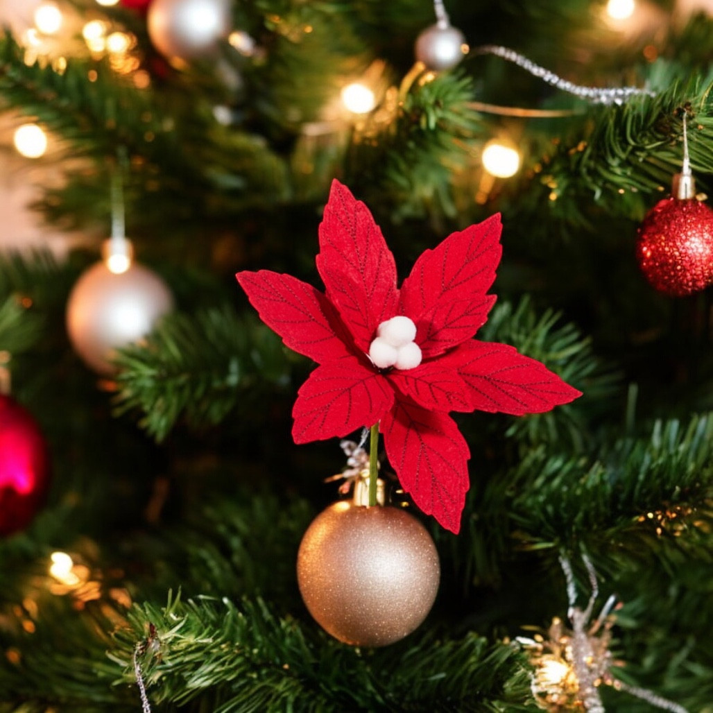 Felt Red Poinsettia Clip-On Ornament