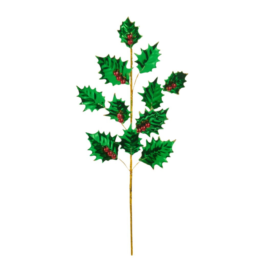 24.5 Inch Red & Green Foil Holly Spray