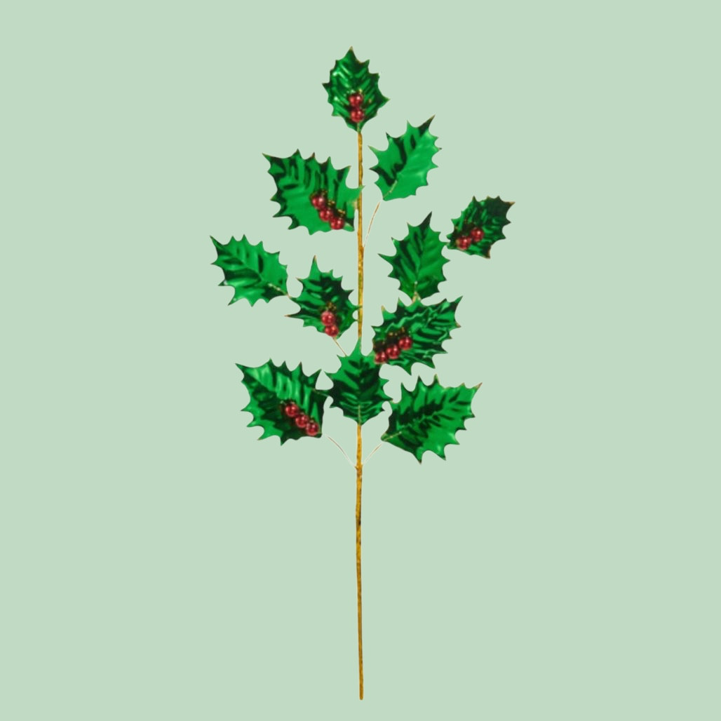 24.5 Inch Red & Green Foil Holly Spray