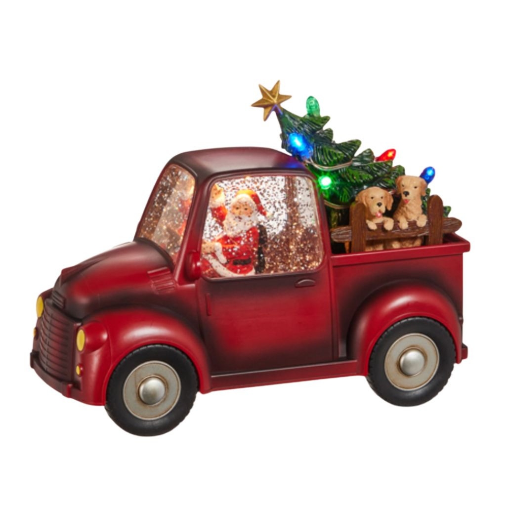Santa and Dogs in Lighted Truck