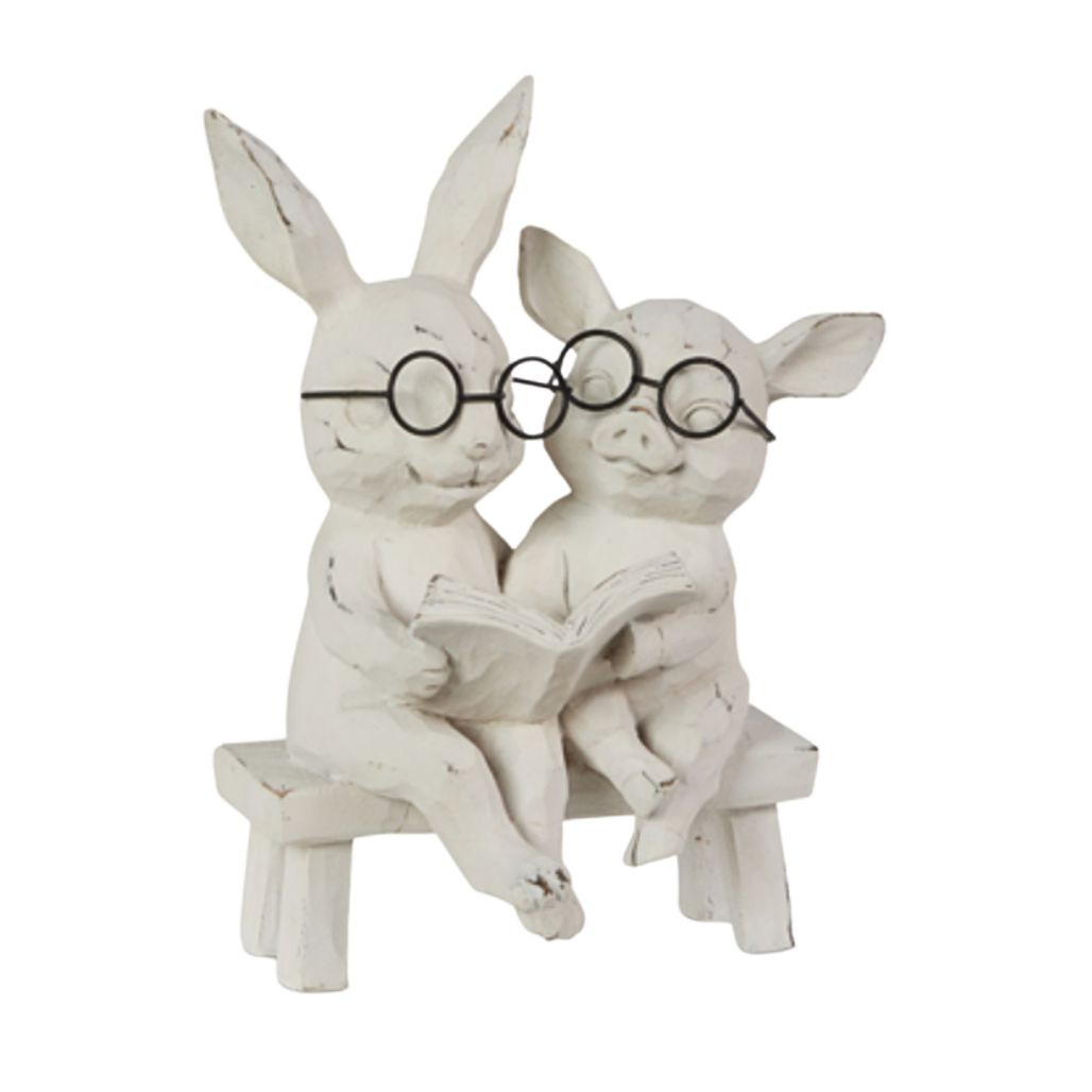 Reading Bunny & Pig on Bench