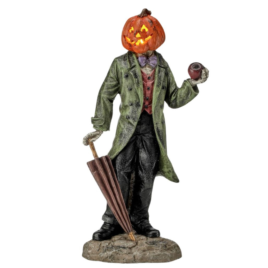 Pumpkin Man Figurine Holding Umbrella