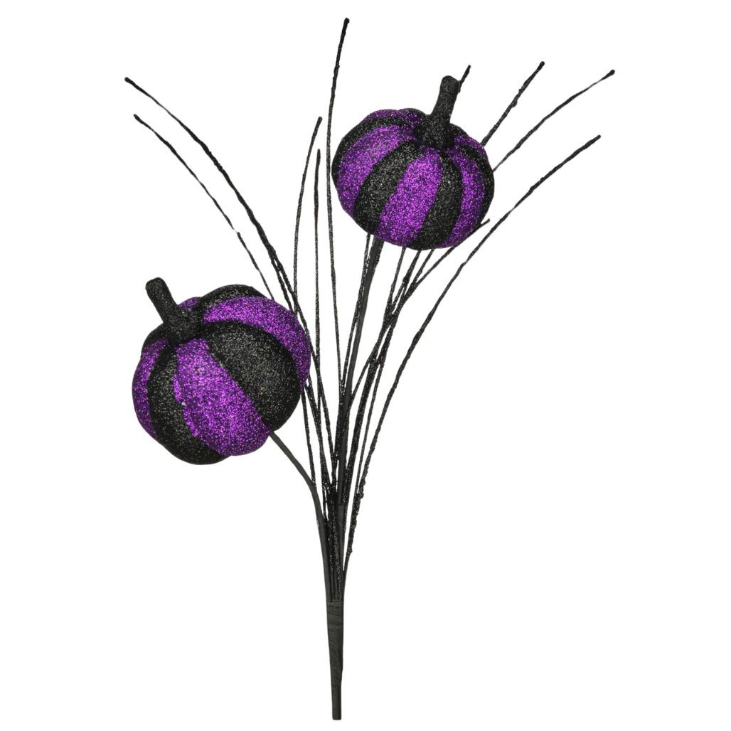 12 Inch Glitter Purple and Black Pumpkin Pick