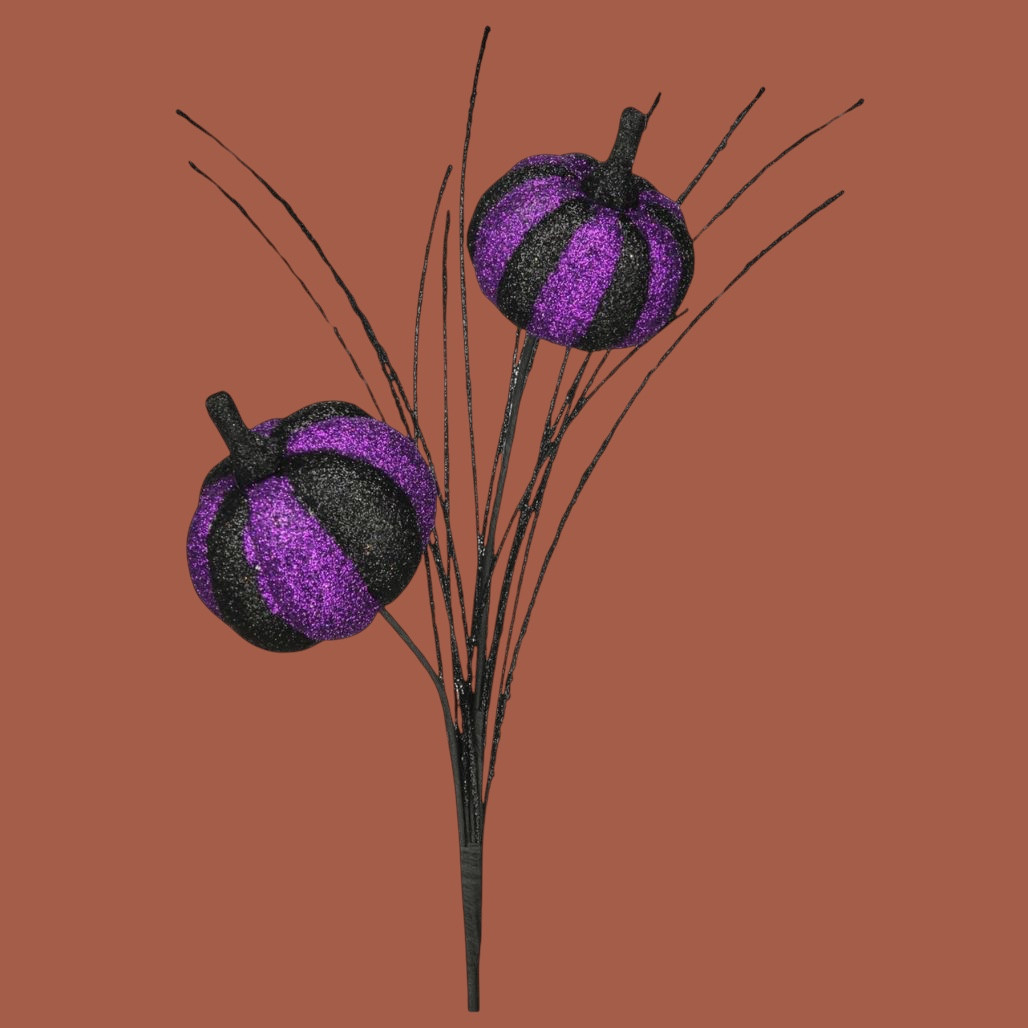 12 Inch Glitter Purple and Black Pumpkin Pick