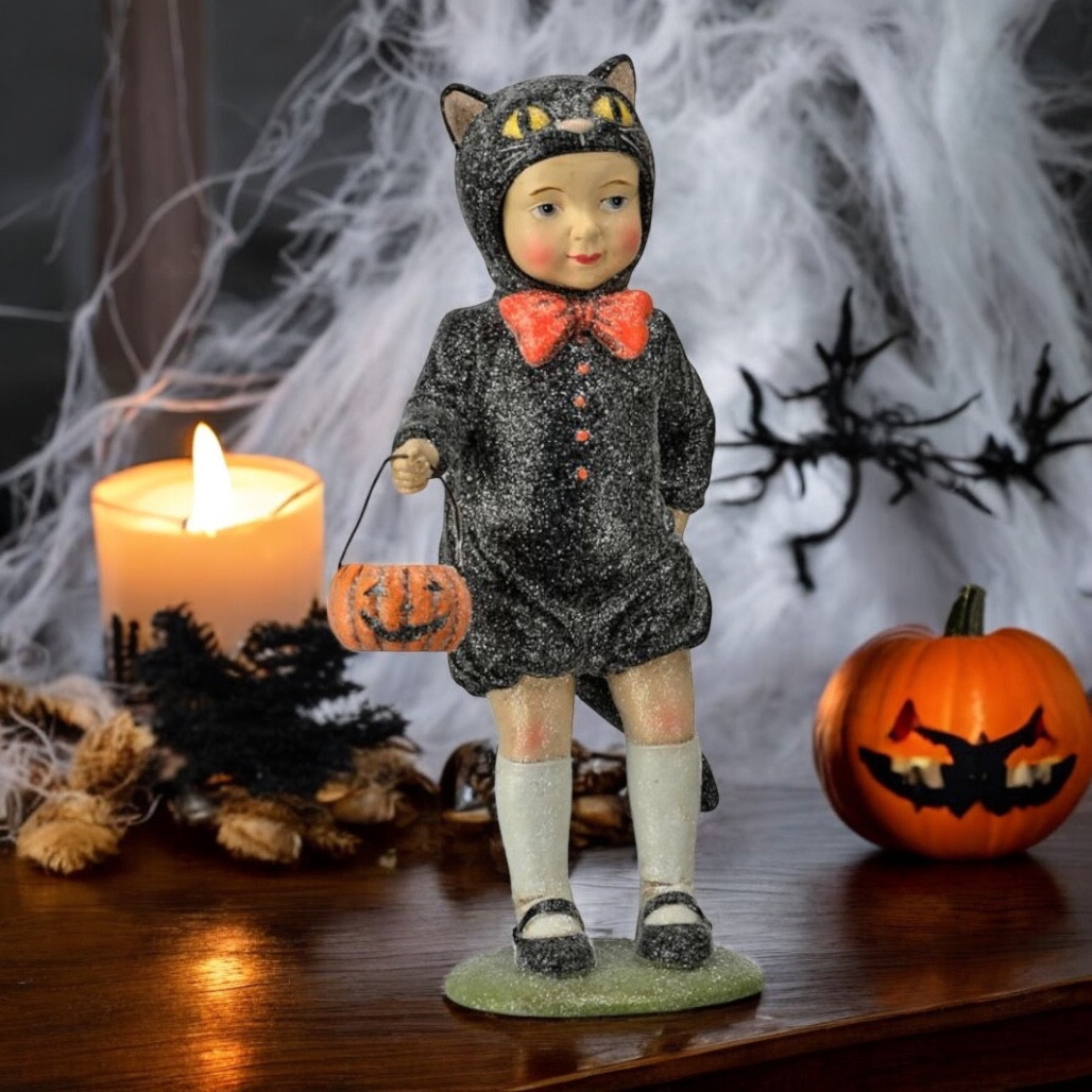 Halloween Child Figurine in Cat Costume