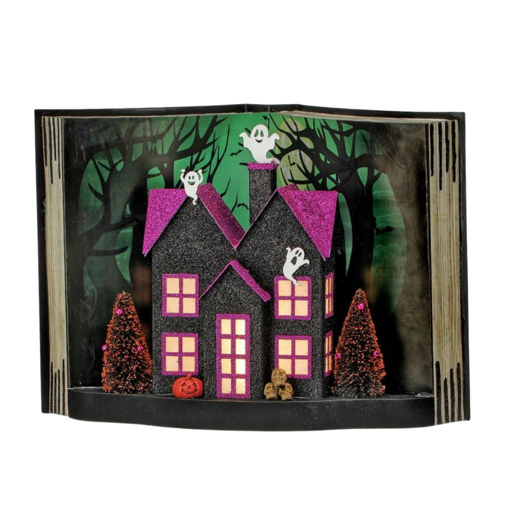 LED Halloween Book with Haunted House – Green Background