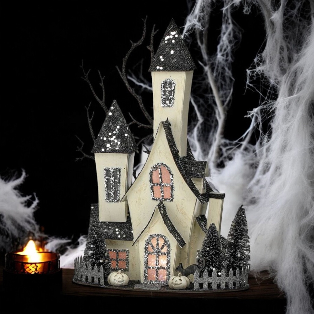 LED Cardboard Haunted House with Black Roof