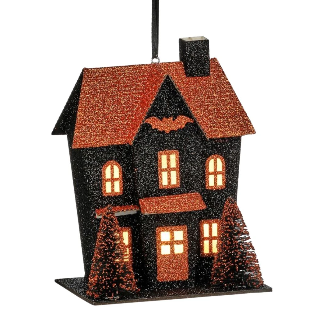 LED Halloween Glitter House Ornament with Bat