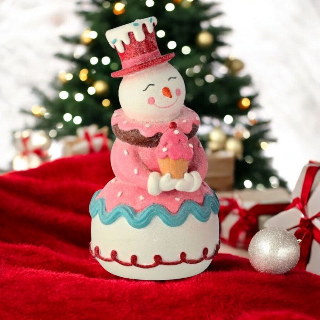 Sweets Candy Snowman Figurine Holding Cupcake