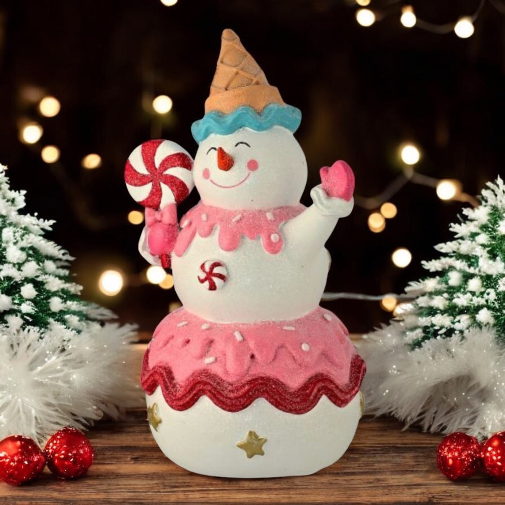 Sweets Candy Snowman Figurine Holding Peppermint
