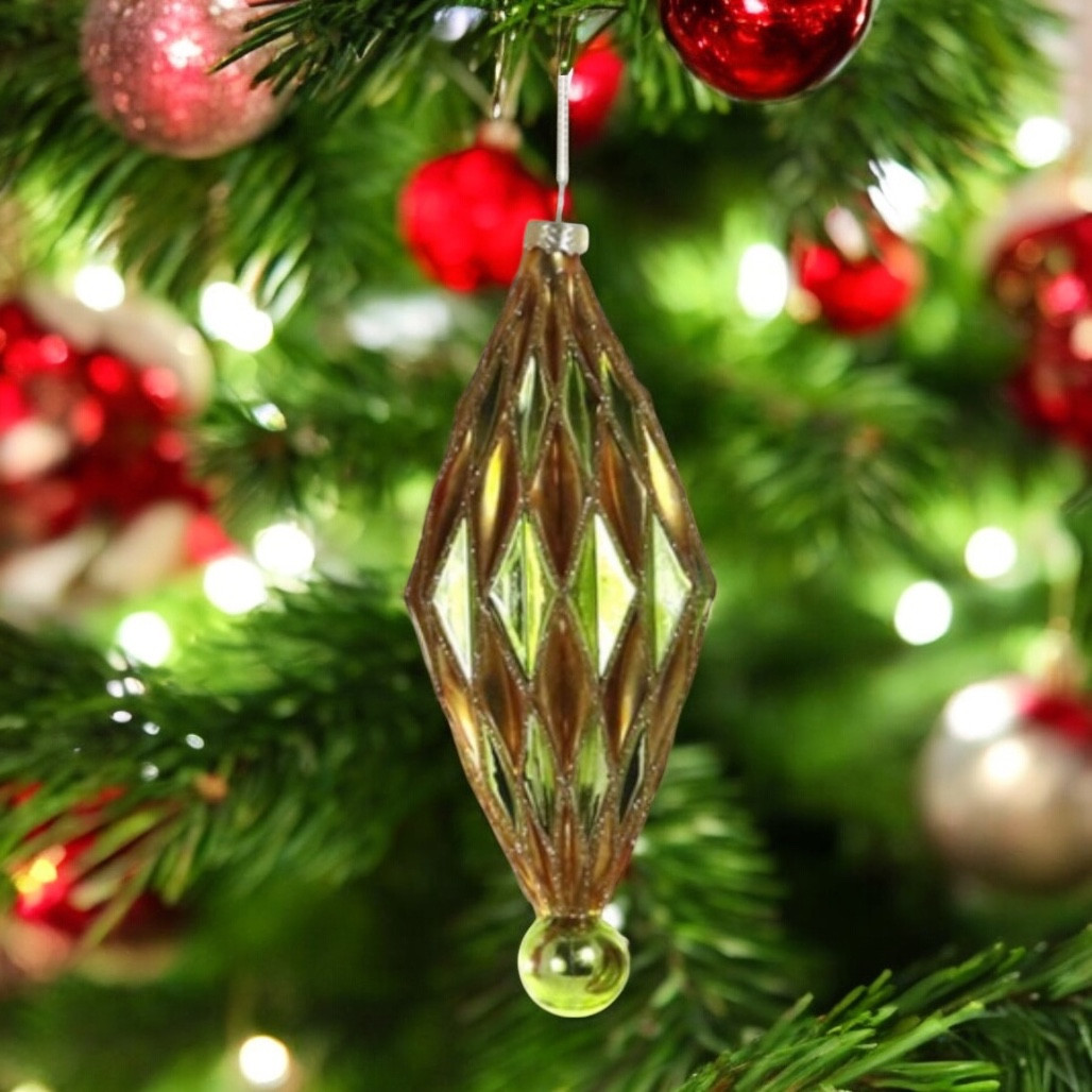 Cody Foster Midcentury Diamond Ornament – Gold & Green Large