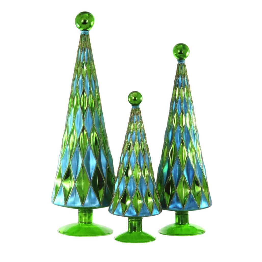 Cody Foster Mid Century Diamond Trees Blue Green - Set of 3