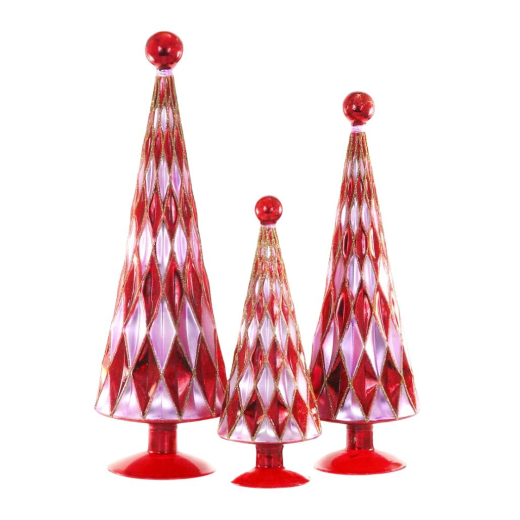 Cody Foster Mid Century Diamond Trees Red Lilac - Set of 3