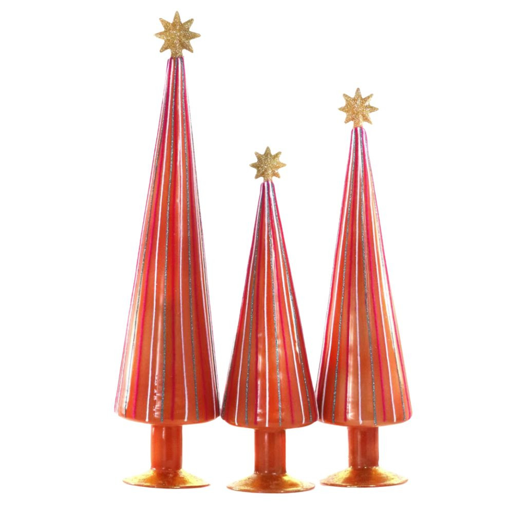 Cody Foster Flocked Stripe Trees Set of 3