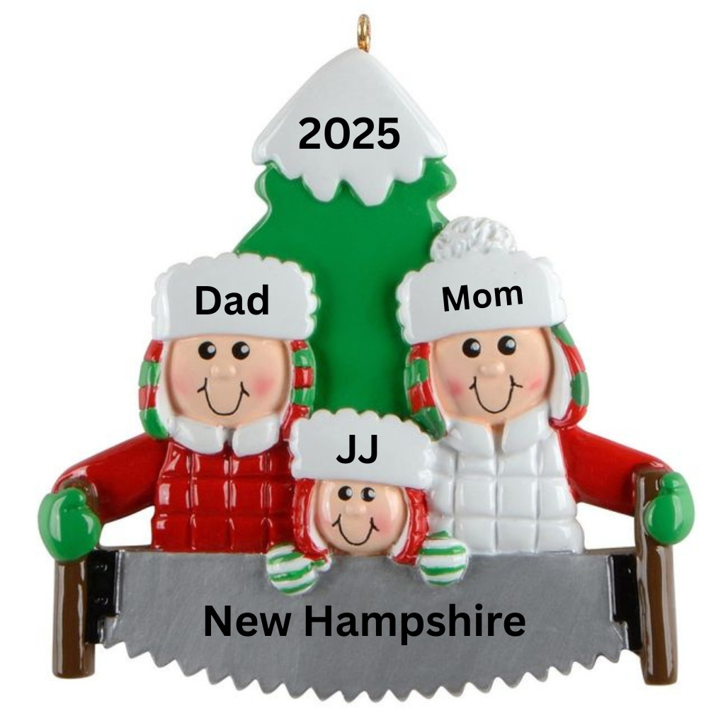 Tree Cutting Family of 3 Personalized Ornament