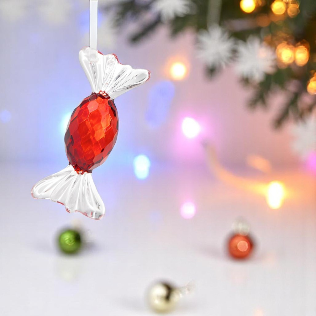 Red Acrylic Wrapped Oval Candy Ornament