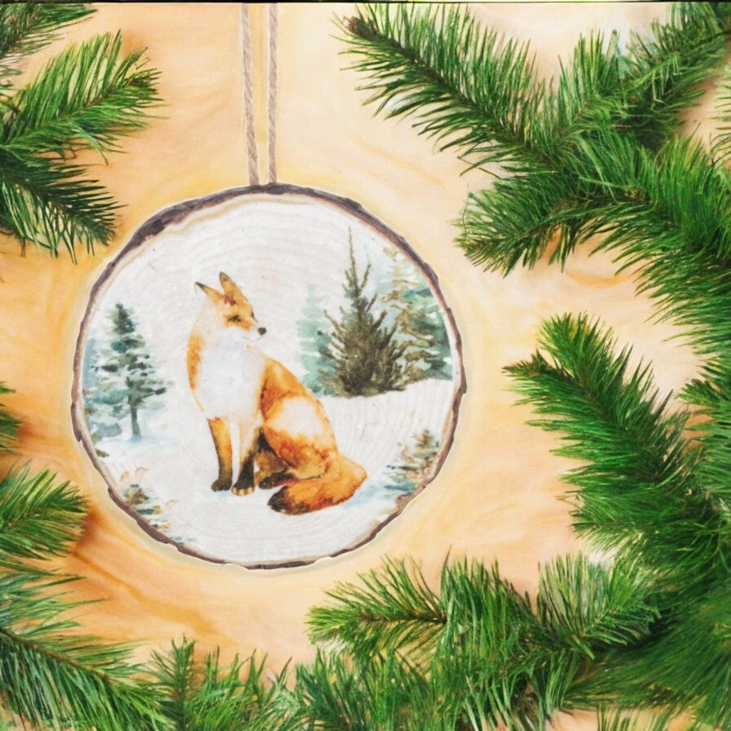 Fox In Forest Wood Slice Ornament