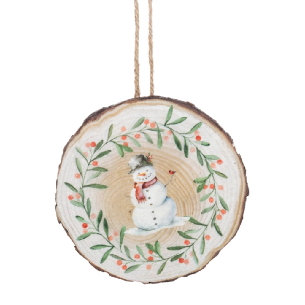 Snowman with Short Scarf Wood Slice Ornament