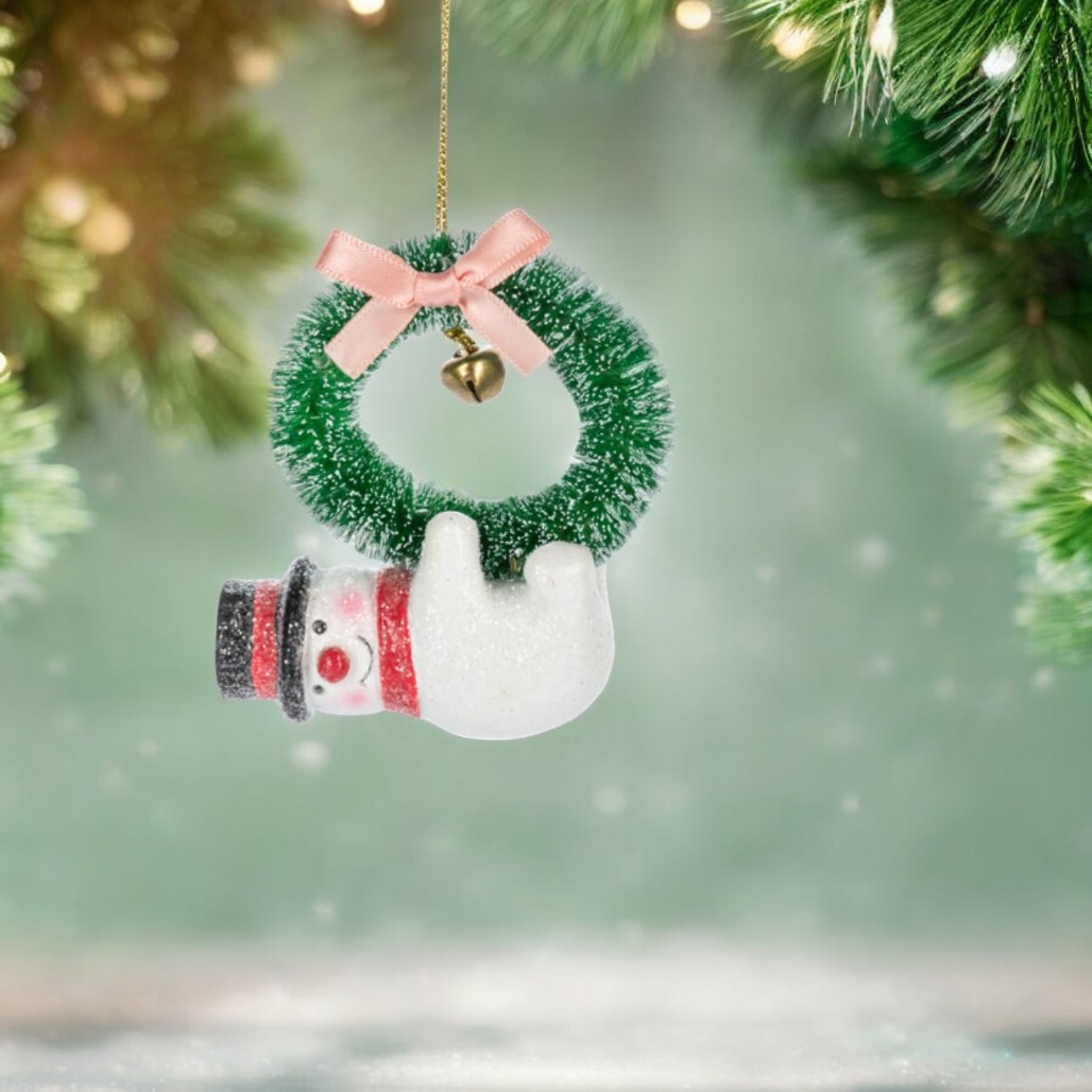 Snowman With Red Wreath Ornament