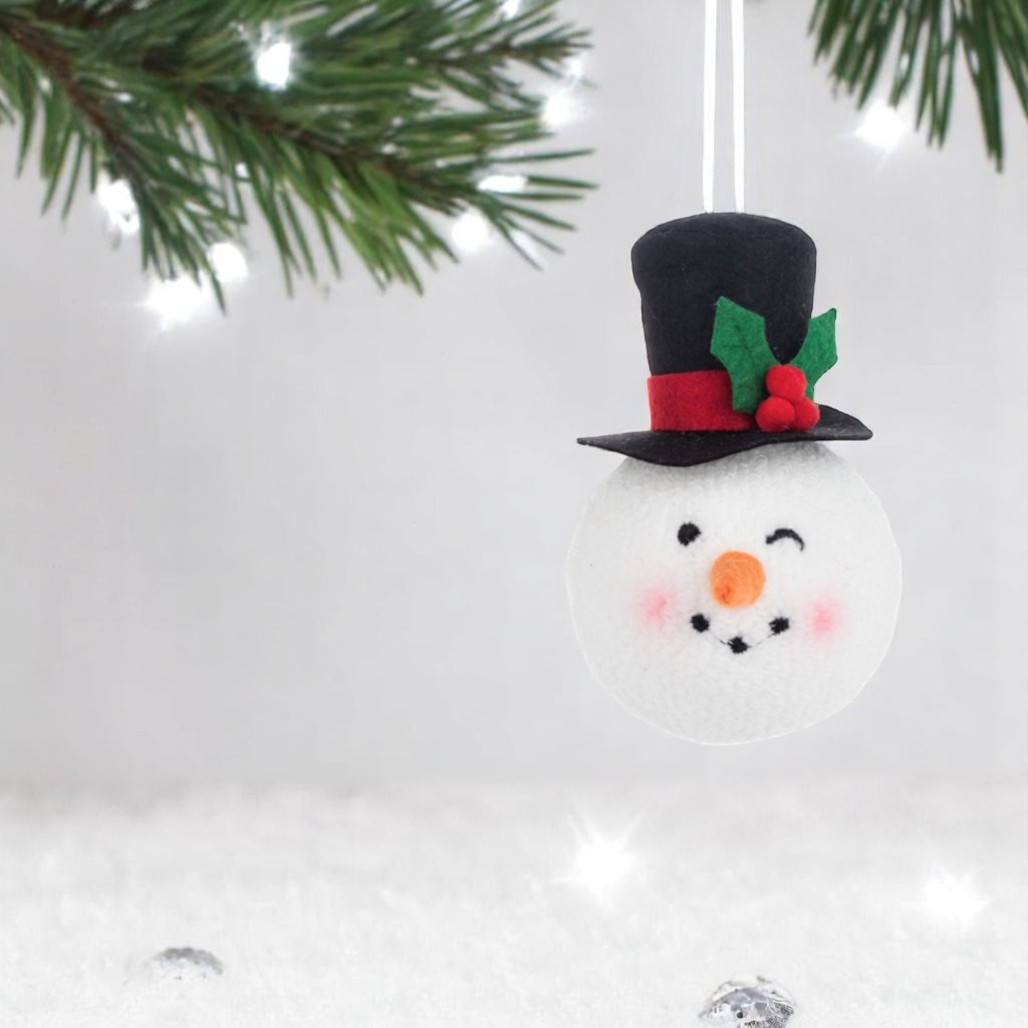 Stuffed Snowman Top Hat Ornament