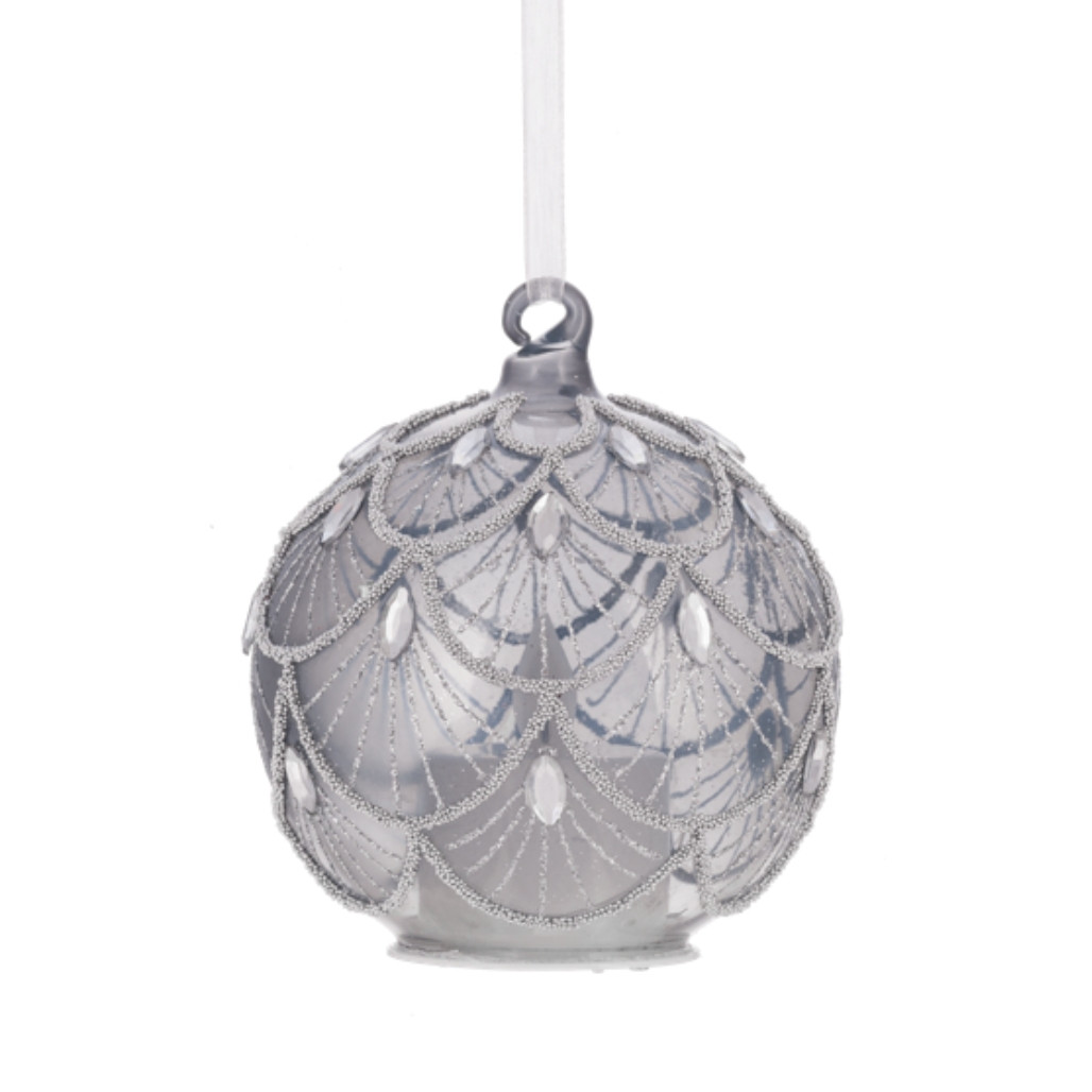 LED Glass Orb With Oval Gems Ornament