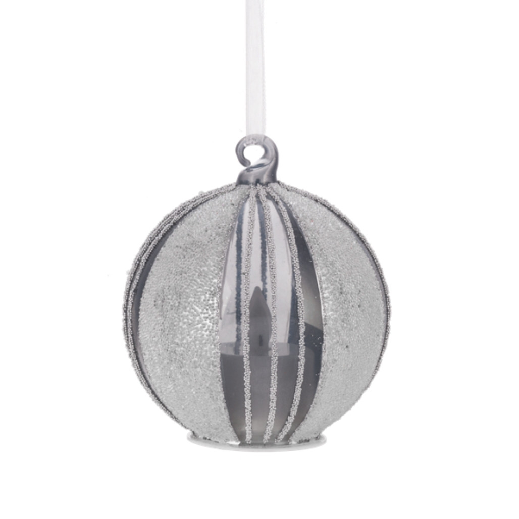 LED Glass Orb With Stripes Ornament