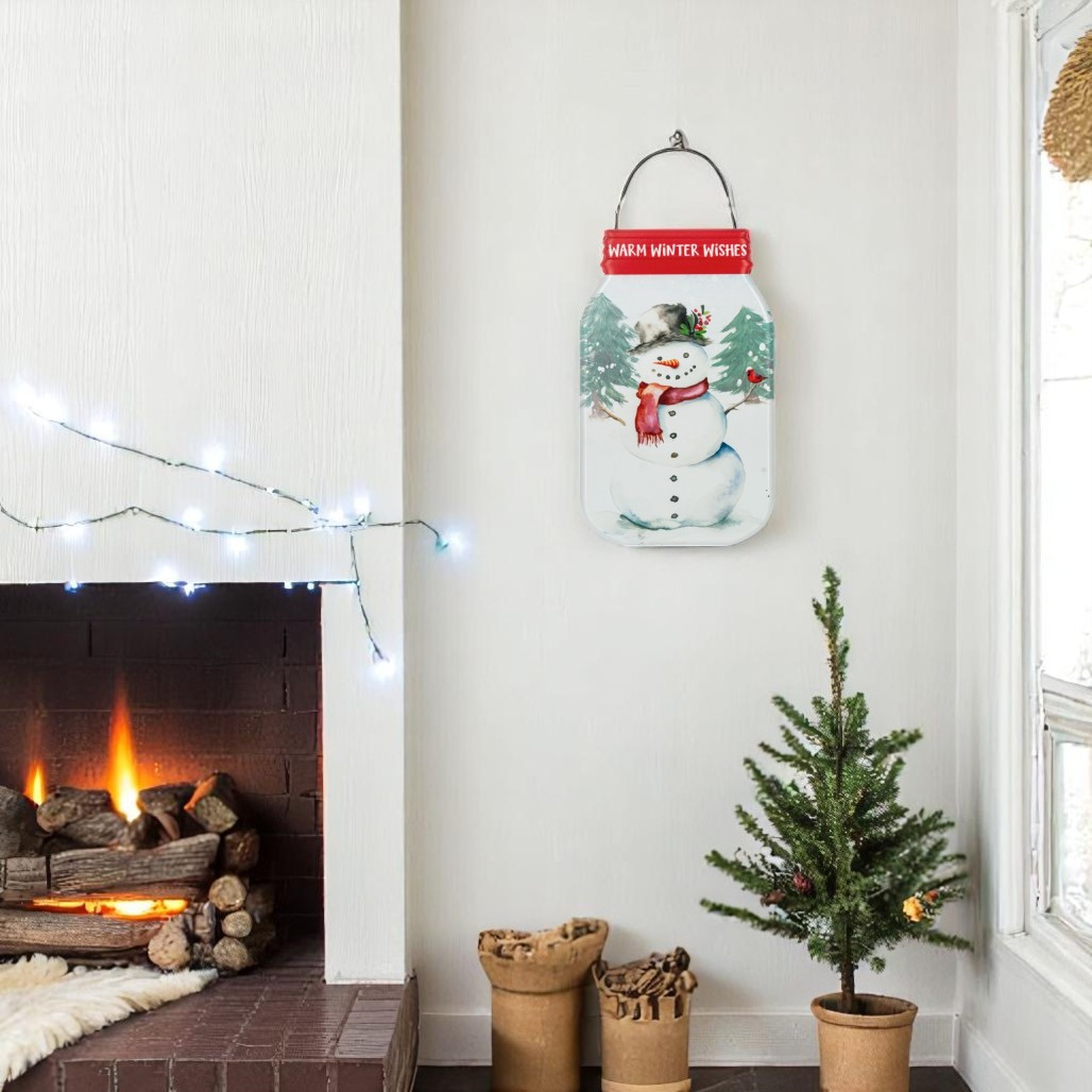Winter Wishes Snowman Mason Jar Metal Sign