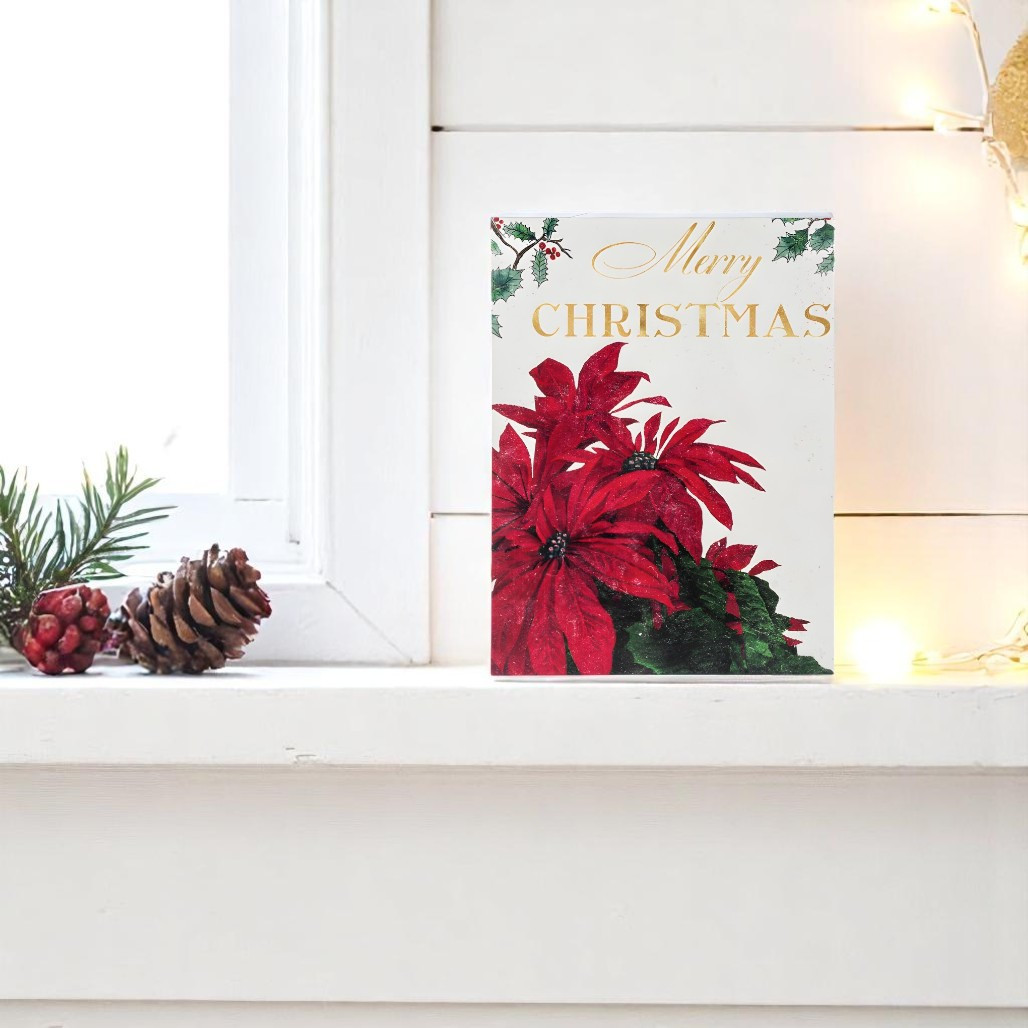 Merry Christmas Poinsettias Block Sign