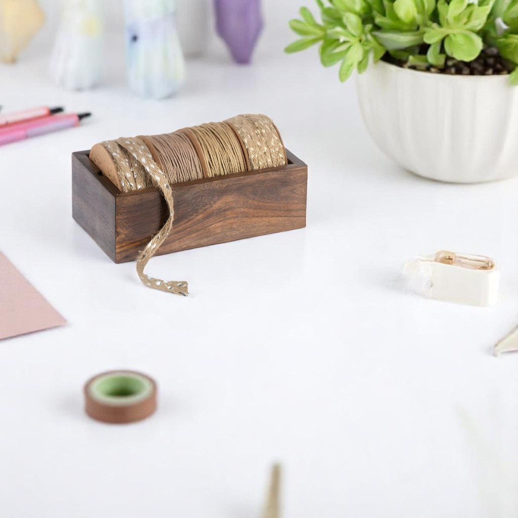 Jute Ribbons on Spool Set in Wooden Box