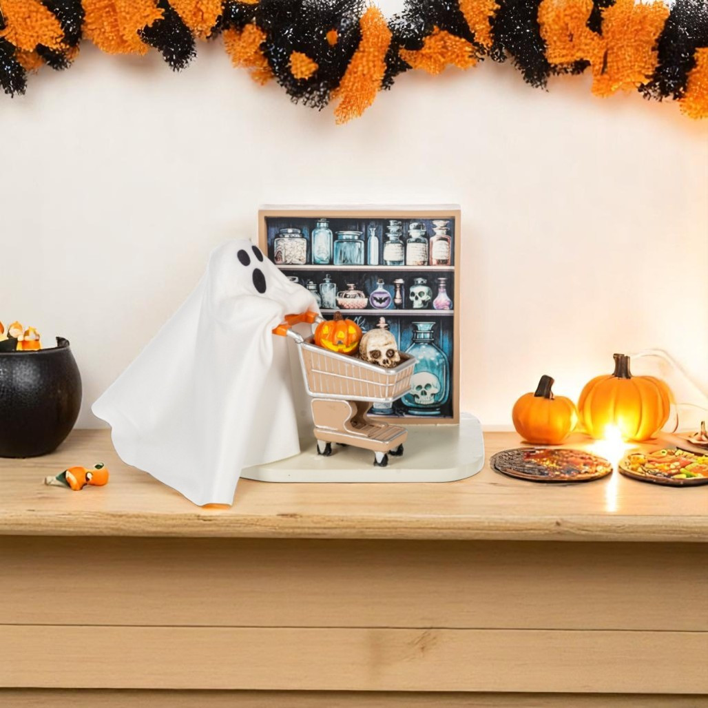 Ghost and Jack O Lantern Shopping Figurine