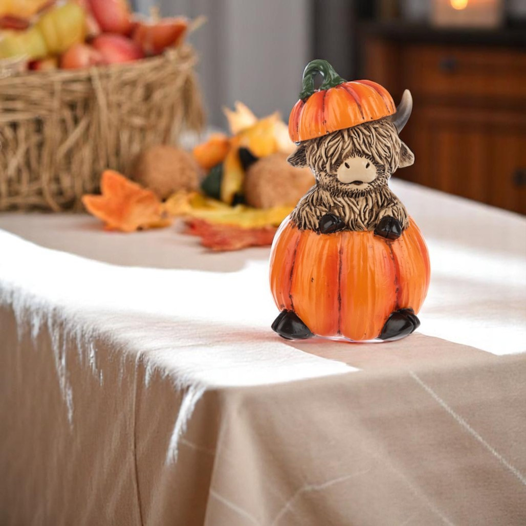 Pumpkin Patch Highland Cow Figurine