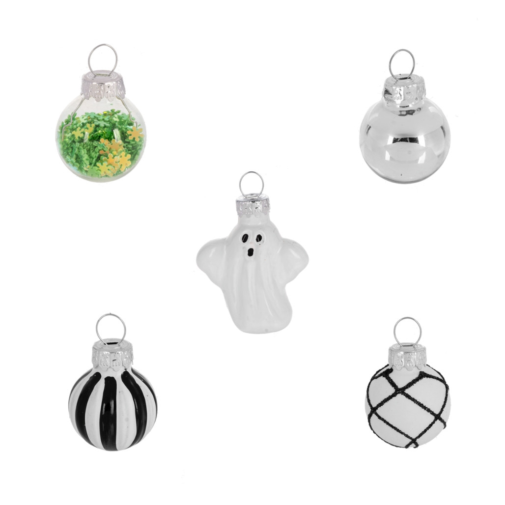 Glass Halloween Tree With Ghosts and Green Ornaments