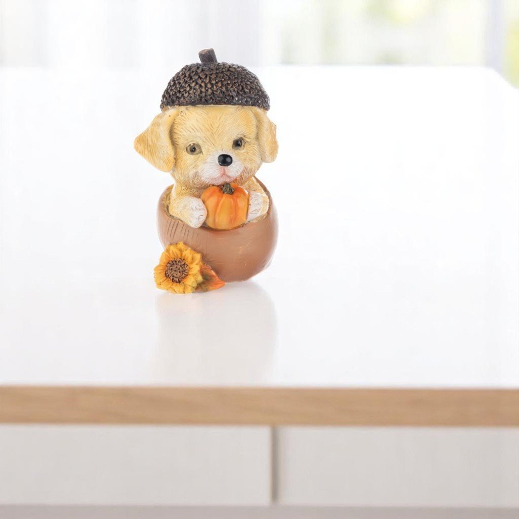 Autumn Harvest Puppy In Acorn Figurine