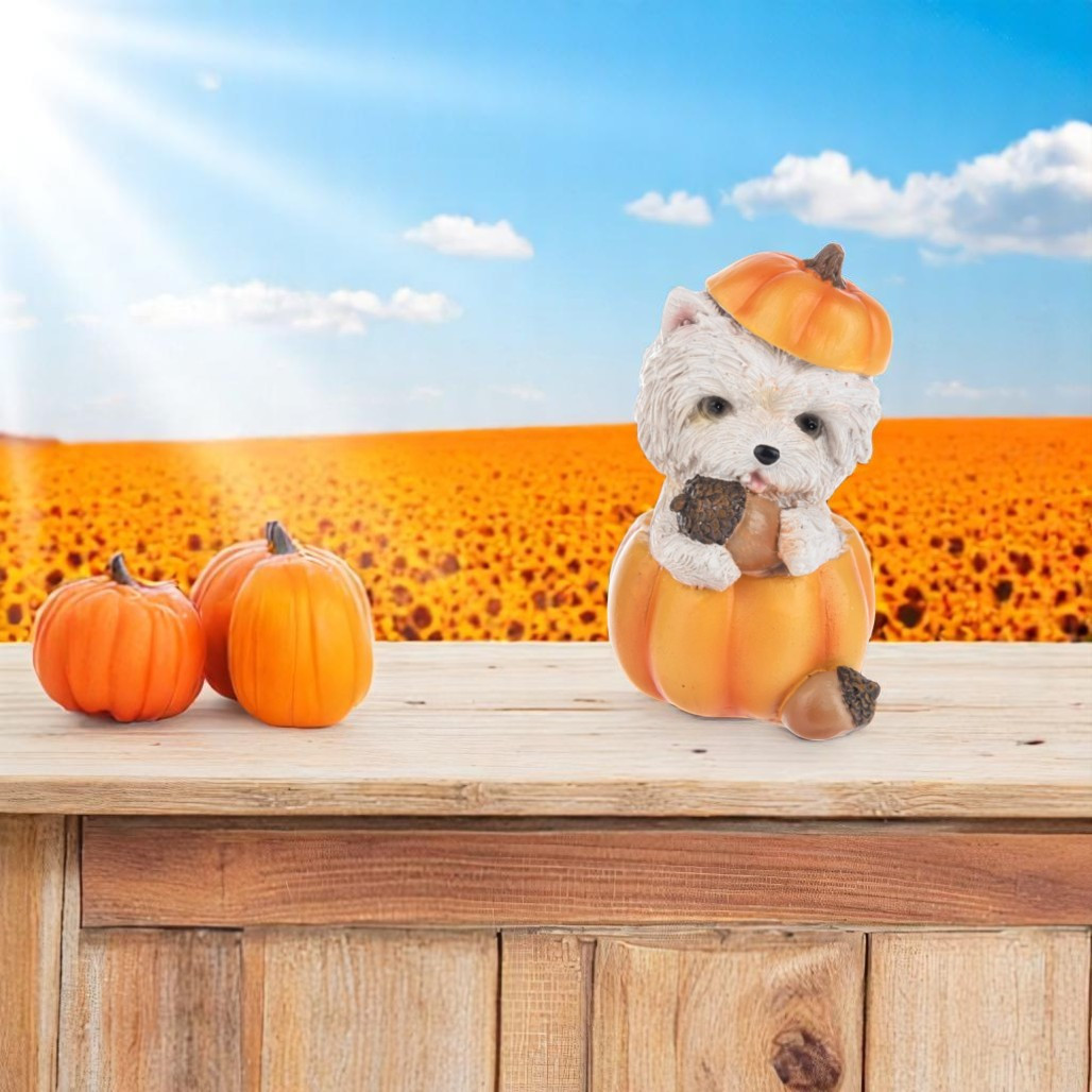 Autumn Harvest Puppy In Pumpkin Figurine