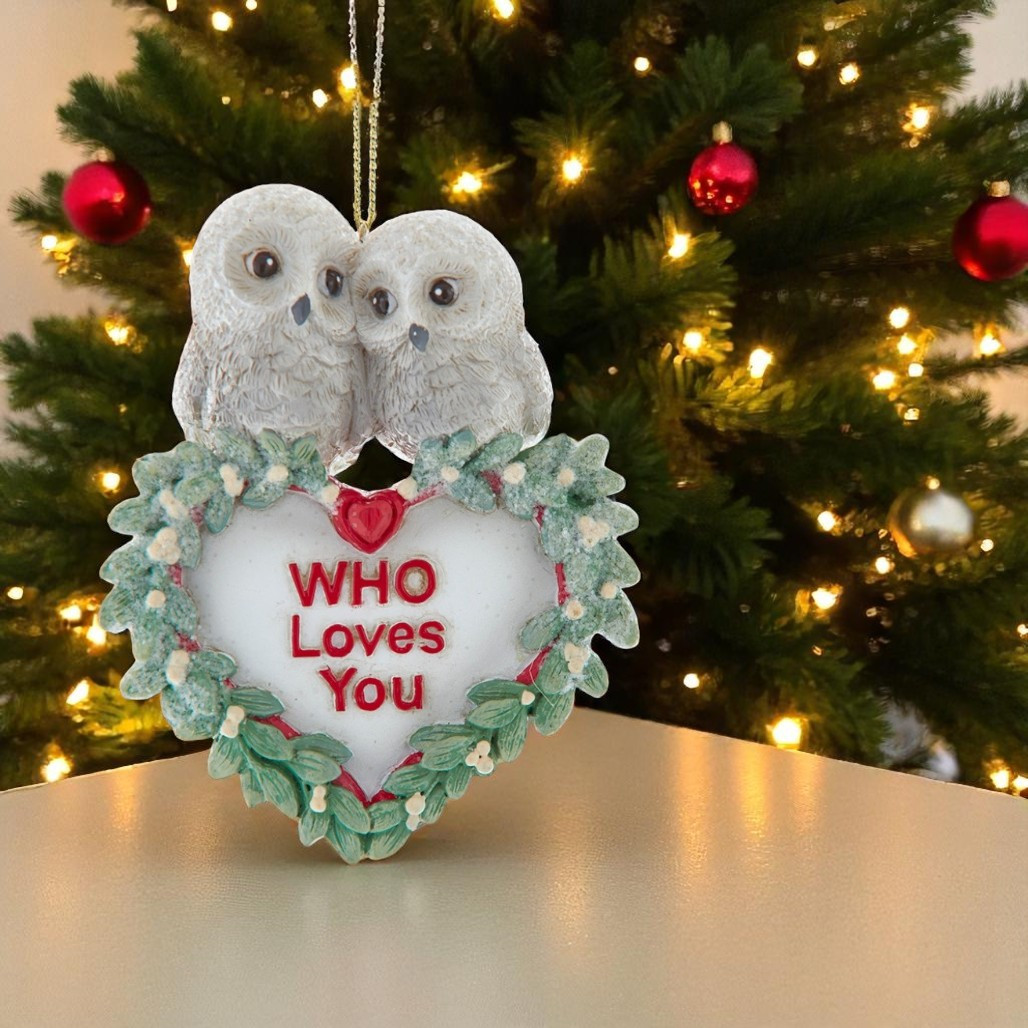 Who Loves You Owl Heart Ornament