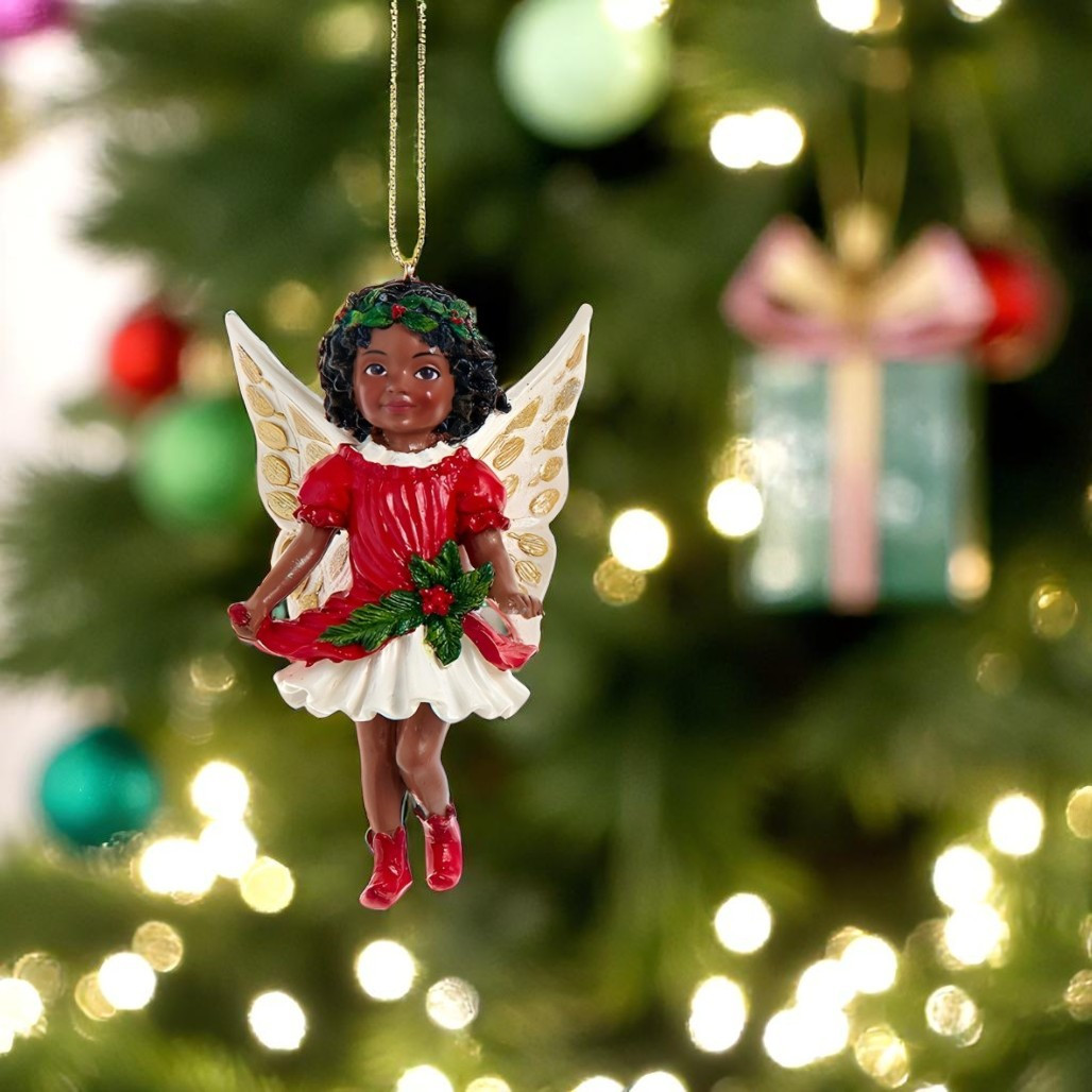 African American Angel in Red Dress Ornament