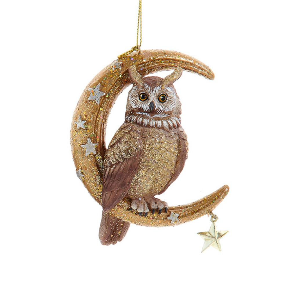 Owl On Gold Moon Ornament