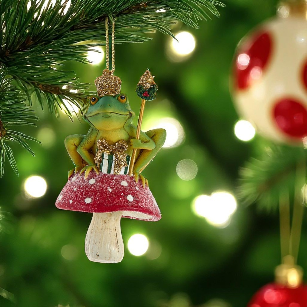 Traditional Frog on Mushroom Ornament