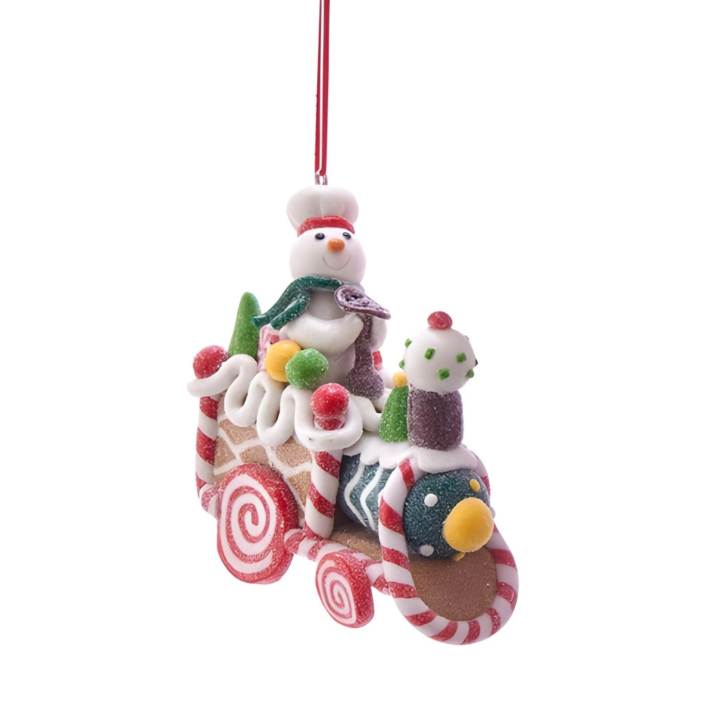Snowman on Gingerbread Train Ornament