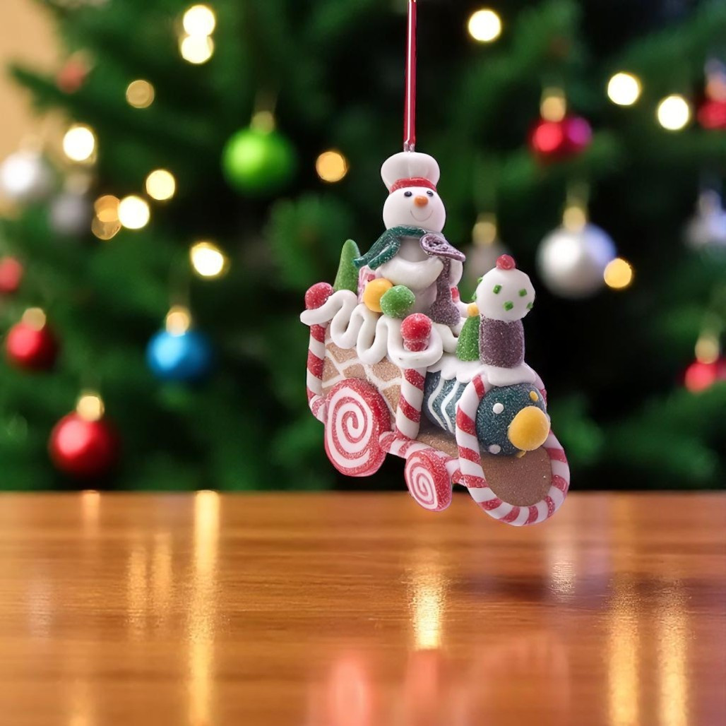 Snowman on Gingerbread Train Ornament
