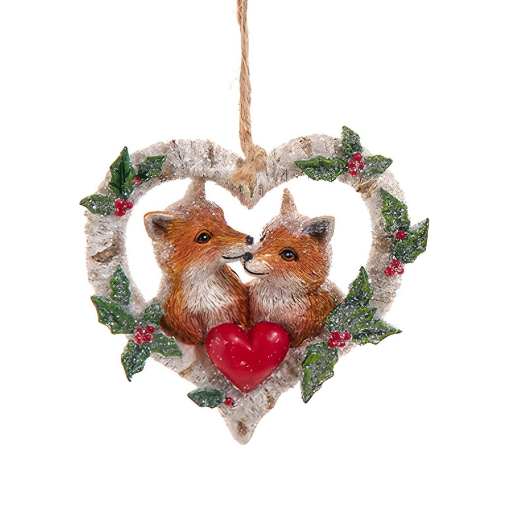Birch Berries Heart Fox Ornament