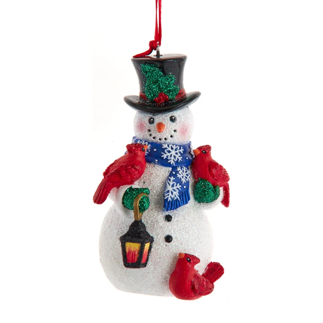 Snowman with Cardinals And Lantern Ornament