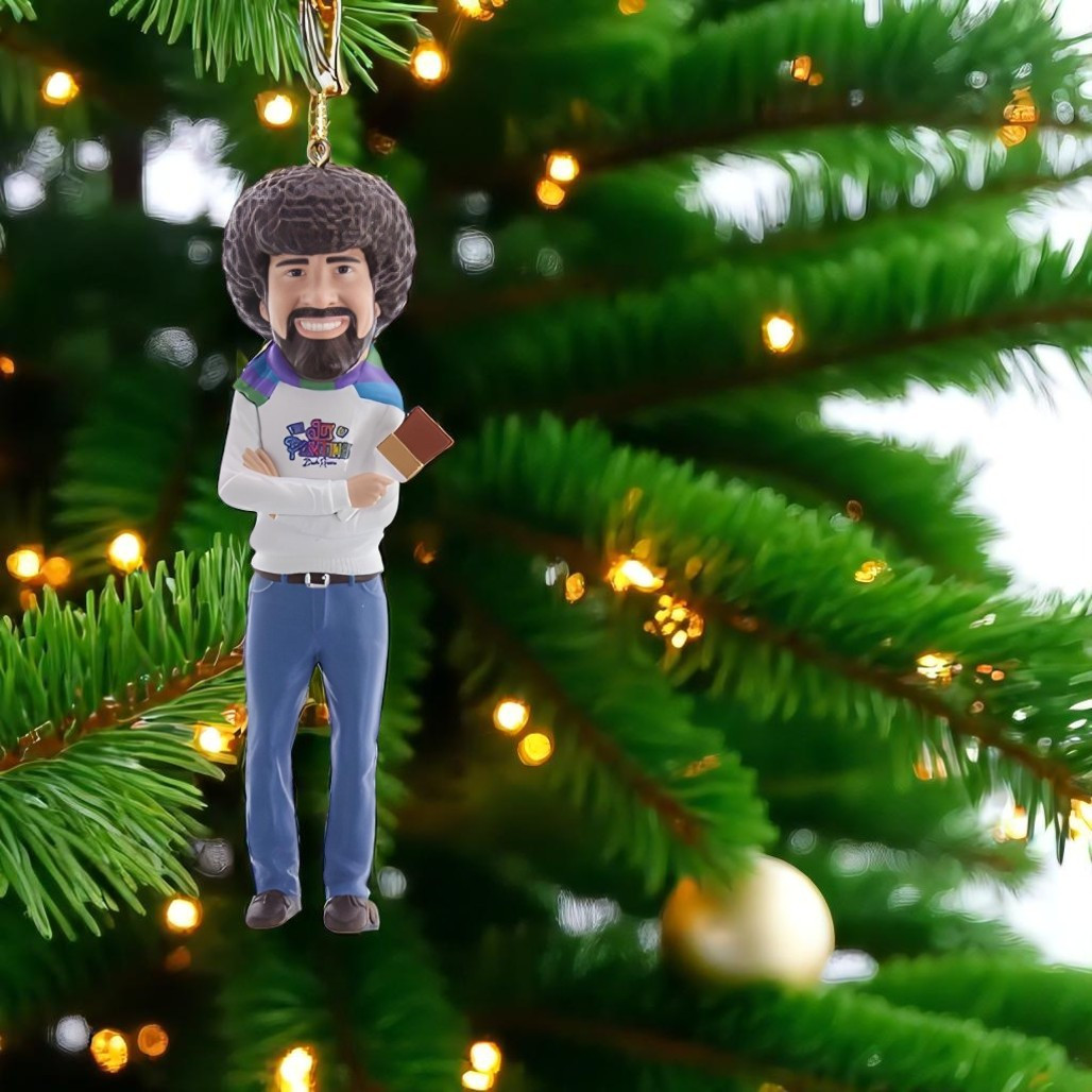Bob Ross White Shirt Joy Of Painting Christmas Ornament