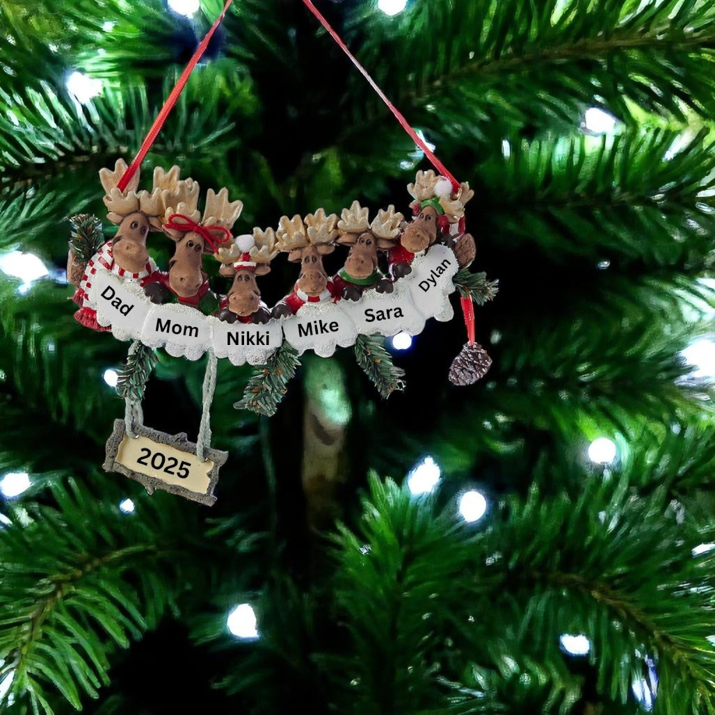 Personalized Moose Family of 6 Ornament