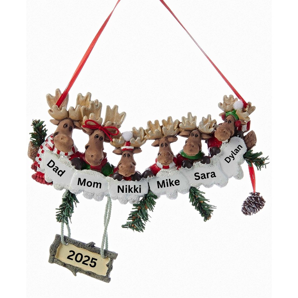 Personalized Moose Family of 6 Ornament