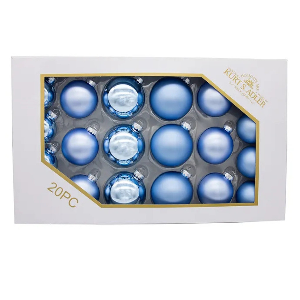 Set of 20 Blue Glass Ball Ornaments