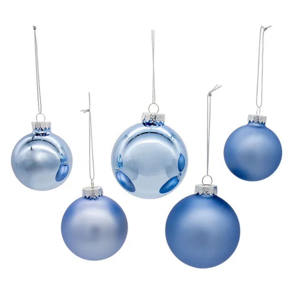 Set of 20 Blue Glass Ball Ornaments