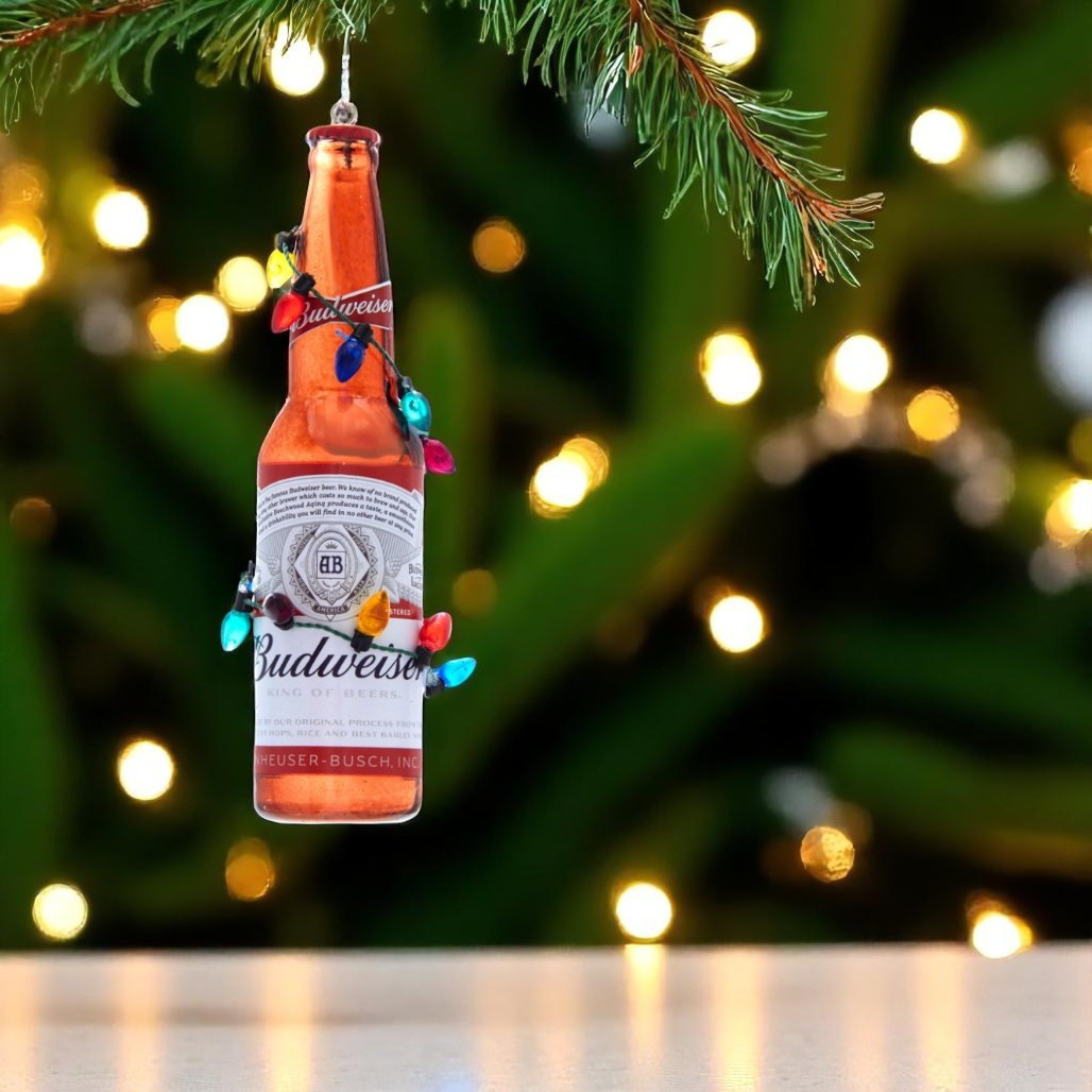 Budweiser Bottle with Christmas Lights Ornament