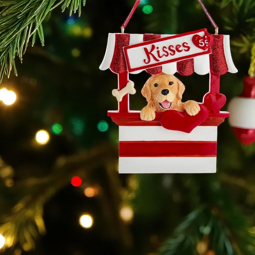Golden Retriever Kissing Booth Personalized Ornament
