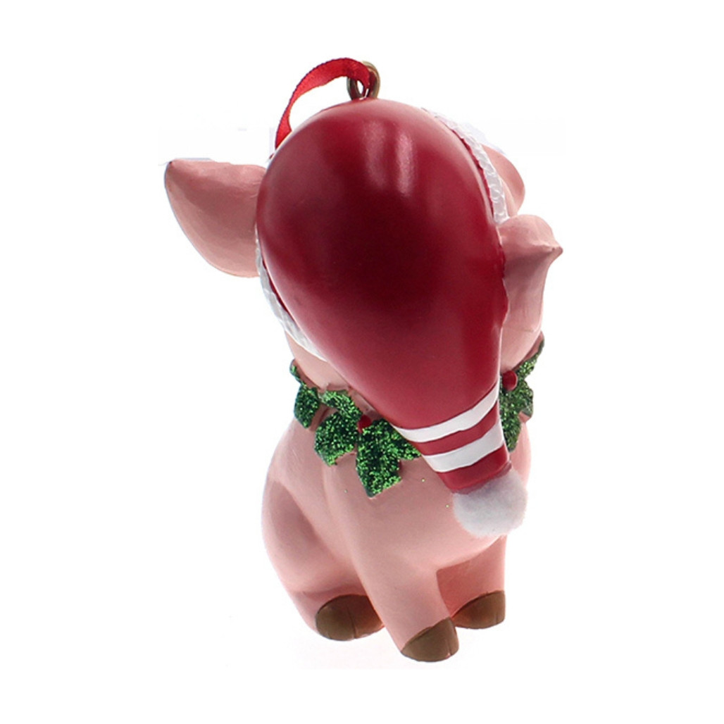 Sitting Pink Pig Santa Hat Christmas Ornament